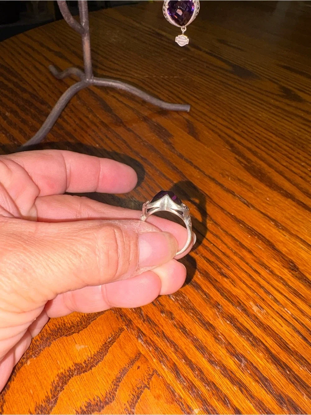 Harley Davidson 3 piece Purple Heart 925 sterling ring size 8 see description